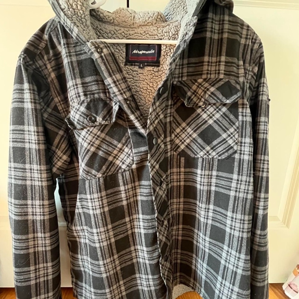 Aeropostale Gray Plaid Fleece Jacket